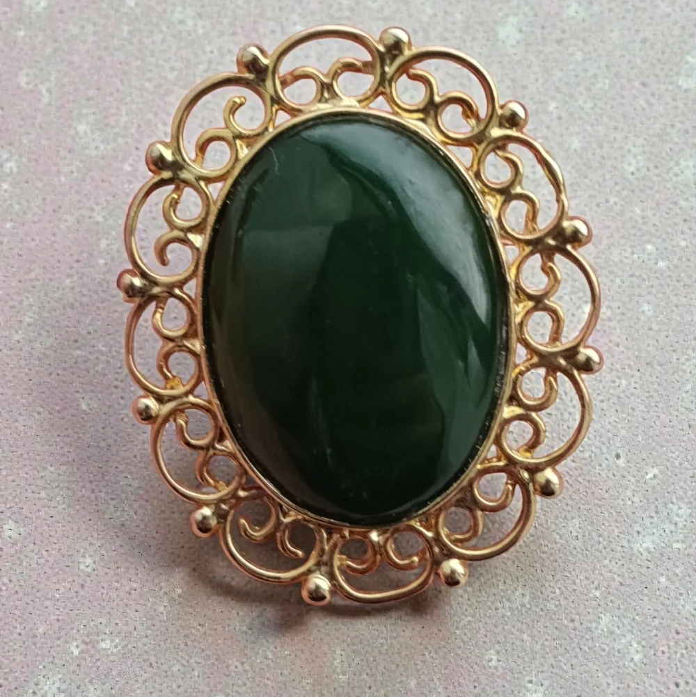 Vintage Signed Jade Brooch/Pin